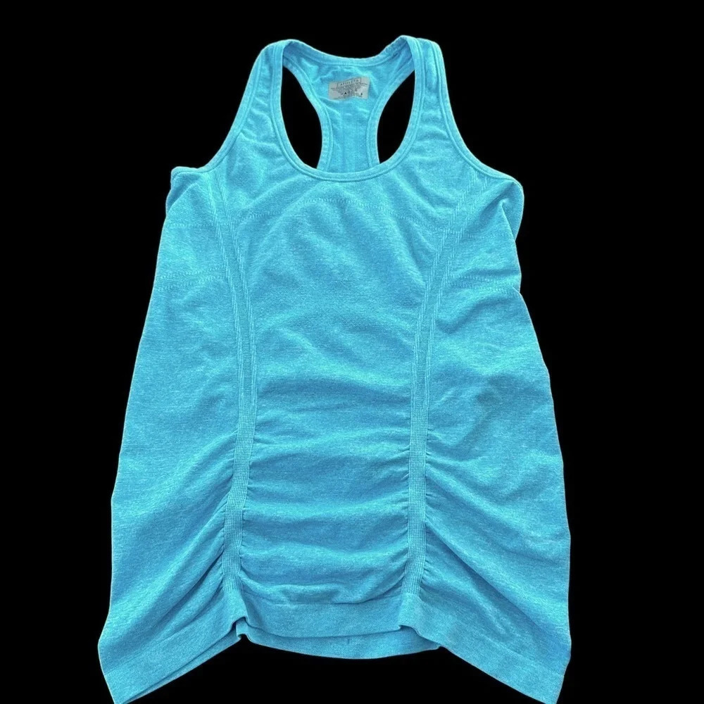 Athleta Small Turquoise Racerback Fastest Tank Top Ruched 643266 Stretch Workout